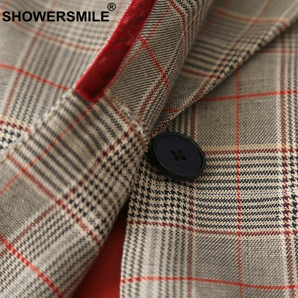 SHOWERSMILE 2018 Long Vest Women Plaid Waistcoat Khaki Office Gilet Female Checkered Pockets Designer Autumn Sleeveless Jackets