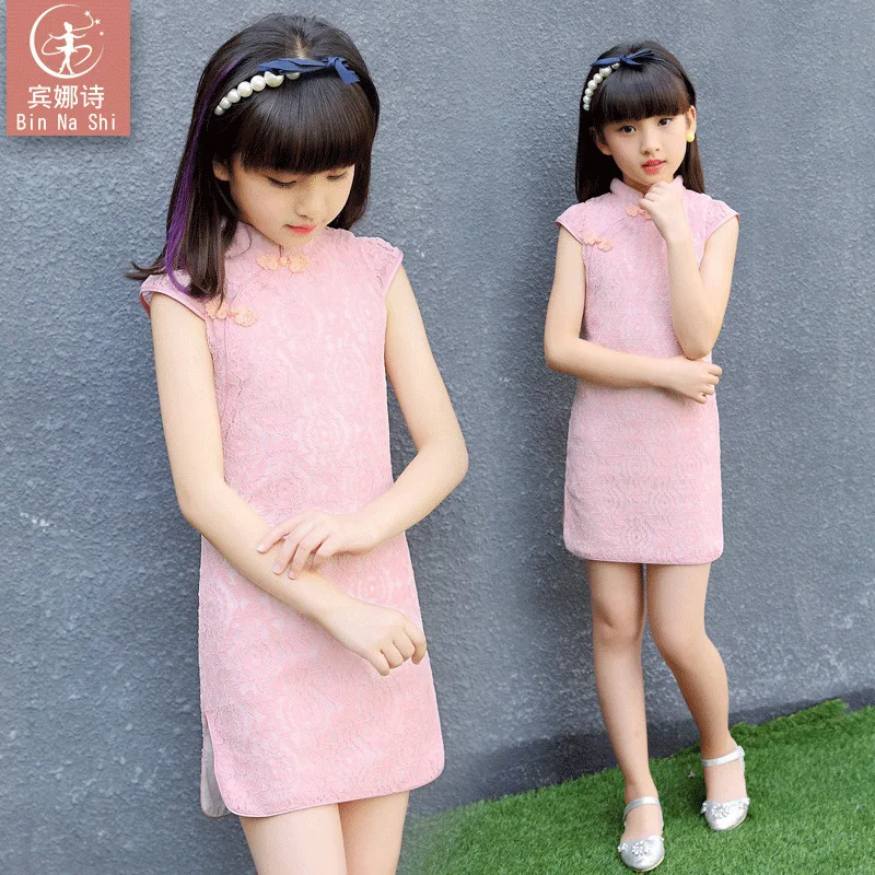 

Children's cheongsam dress new summer dress girl lace cuhk nationality