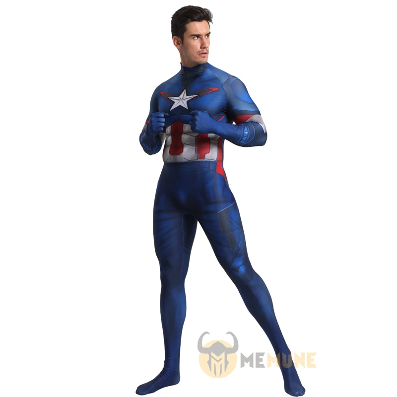 Персонажи фильма Marvel супергерой Капитан Америка полный тела зентай костюм Хэллоуин Косплей Карнавальный Костюм