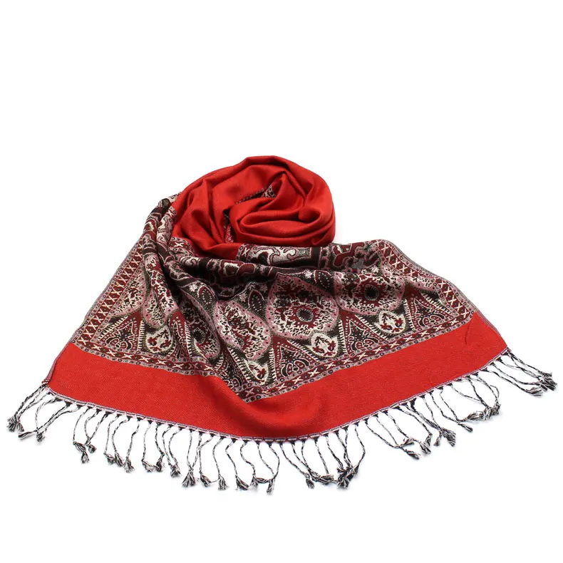 Пейсли Палантин из Индии зимний шарф бирюзовые шарфы из хлопка пашмины для женщин Echarpe большие этнические модные Шали Обертывания - Цвет: Red