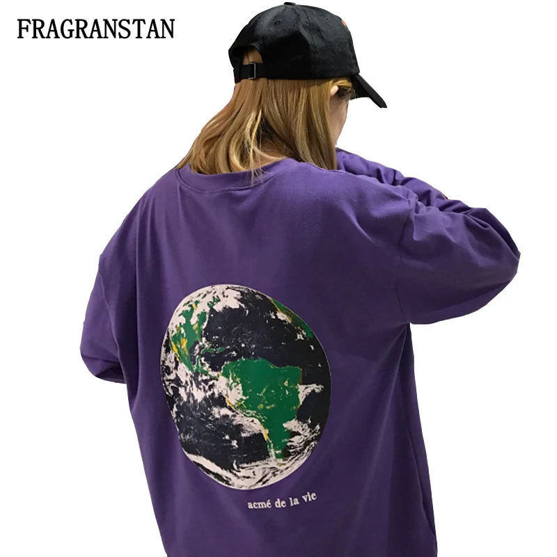 

Lady Spring Summer New O-Neck BF Style Sweatshirts Female Fashion Earth Letter Print Top Casual Loose Plus Size Pullovers JQ171