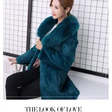 Настоящее натуральное пальто из кроличьего меха с воротником из лисьего меха, Женская длинная модная куртка из натурального меха
