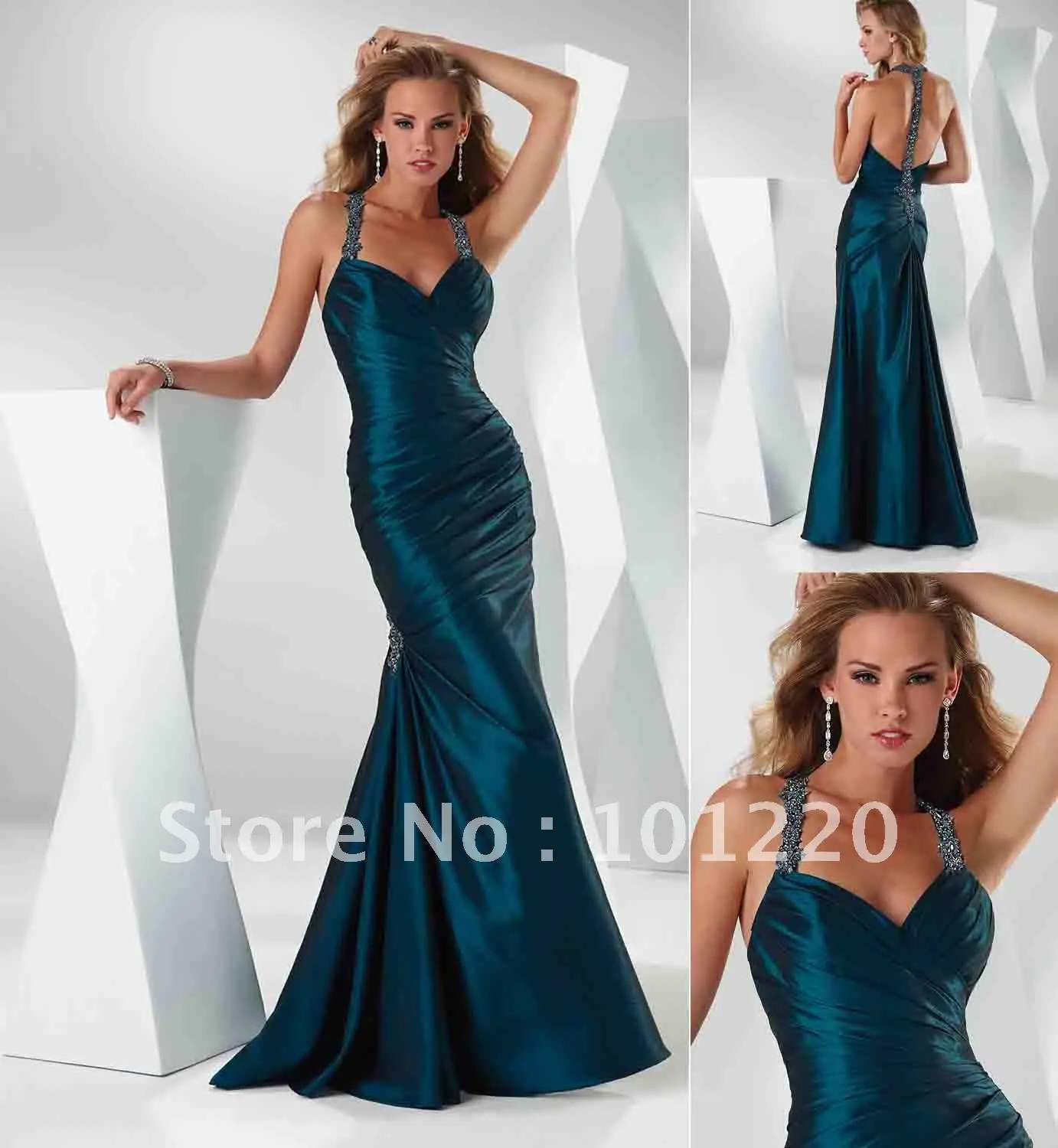 Free Shipping Elegant Halter Top Prom Dress low cut surplice neckline