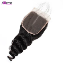 Allove волосы 4*4 Кружева Закрытие индийские волосы 130% плотность свободная волна средняя часть кружева Закрытие парик из волос Реми