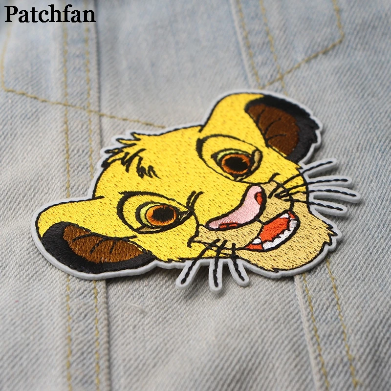 Patchfan Король Лев Simba аппликация нашивки Утюг на para рубашка сумка Одежда Куртка кепки вышитые наклейки Бейджи для одежды A1995