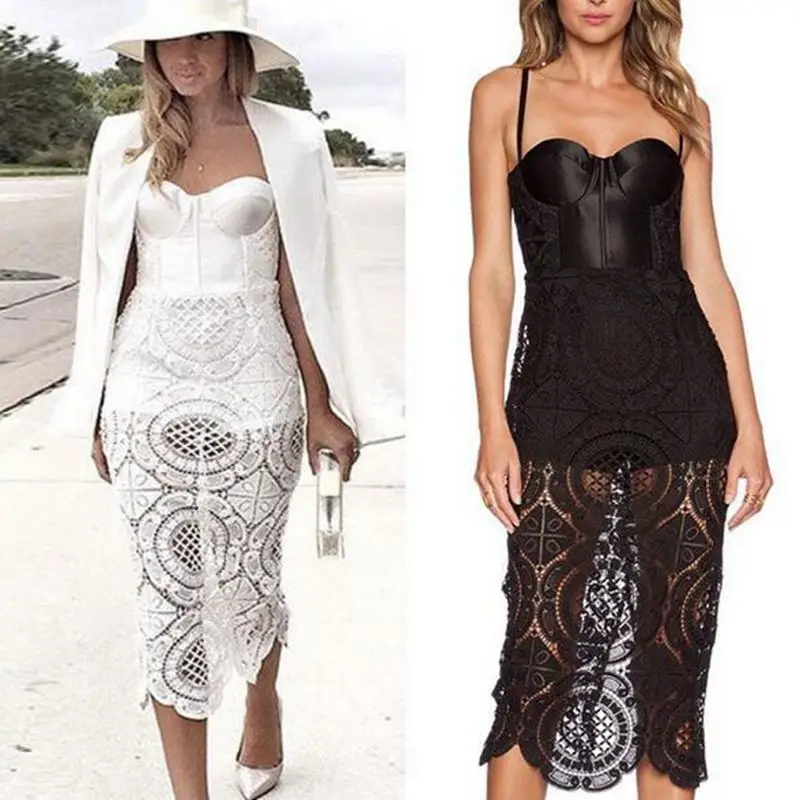 2017 женское кружевное платье сексуальное белое вечернее на бретельках vestido