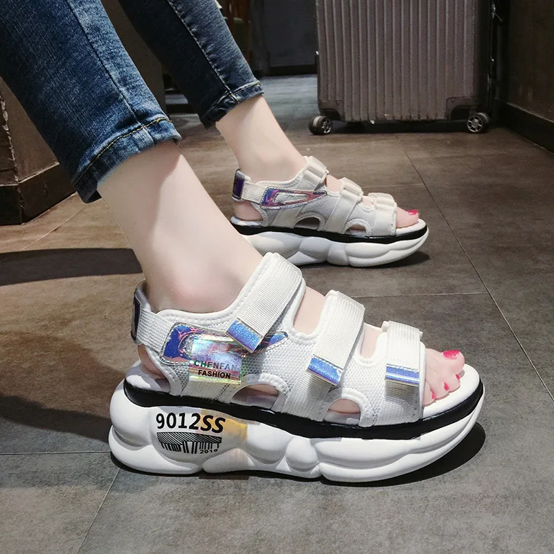 

New Light Sandals Women Shoes Summer 6cm Platform Comfortable Walking Hook & Loop Casual Sandals Thick sole Non-slip Dad shoes