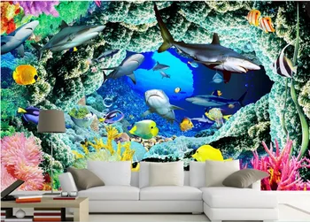 

3d wallpaper custom photo mural Sharks cave sea world 3d wall murals wallpaper for walls 3 d living room home improvement