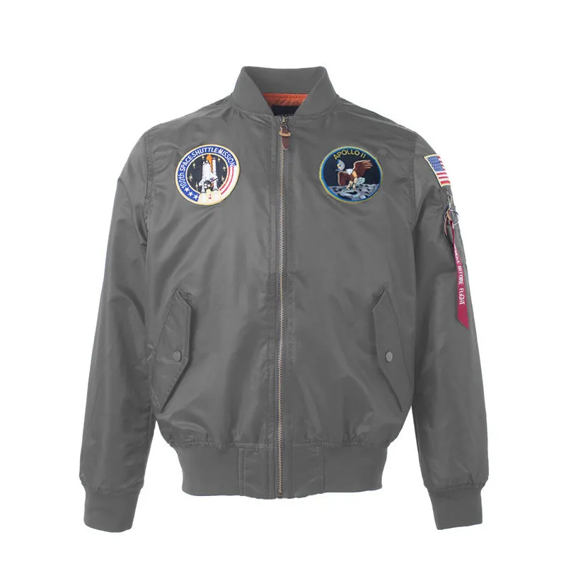 Осень Аполлон тонкий 100th космический челнок Миссия тонкий MA1 бомбардировщик хип-хоп ВВС США пилот полета корейский колледж куртка для мужчин - Цвет: Gray