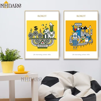 

Posters and Prints Canvas Art Painting Nordic Cute Cartoon Interesting Robot Wall Pictures for Living Room Kids Room Home Decor