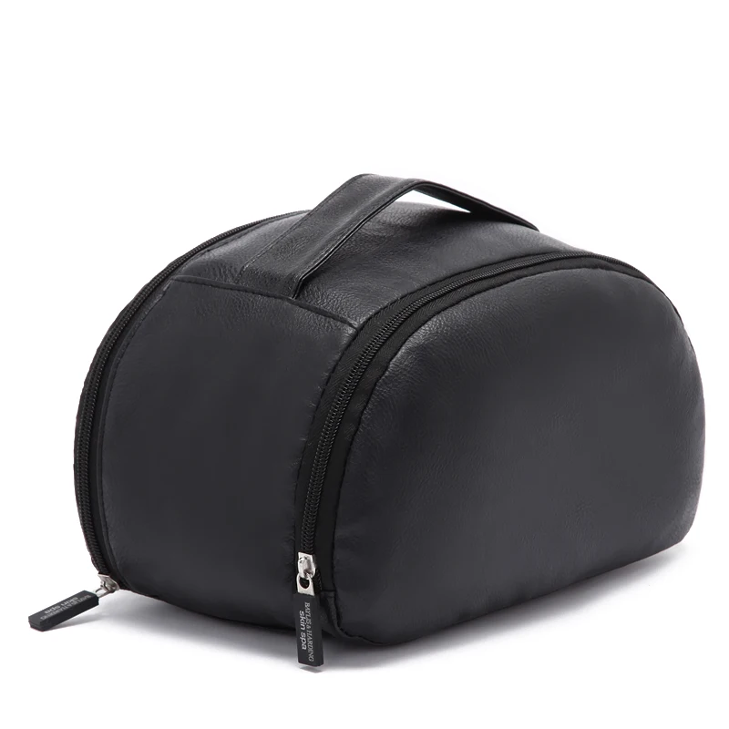 

black big capacity PU leather women's fashion cosmetics bag make up case men's portable washing bag zip toiletry kits handbag