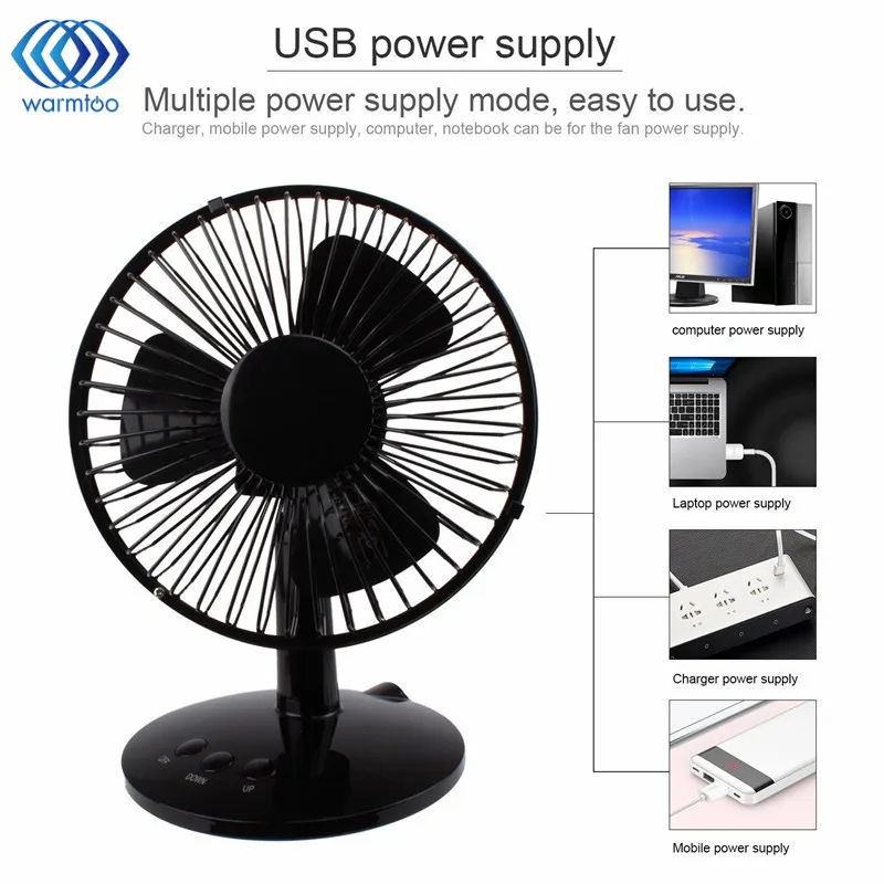 

Shaking Head Rotation Cooling Fan 4W USB Ultra-quiet Household Appliances Office Desktop Fan 2 Speed Metal Design