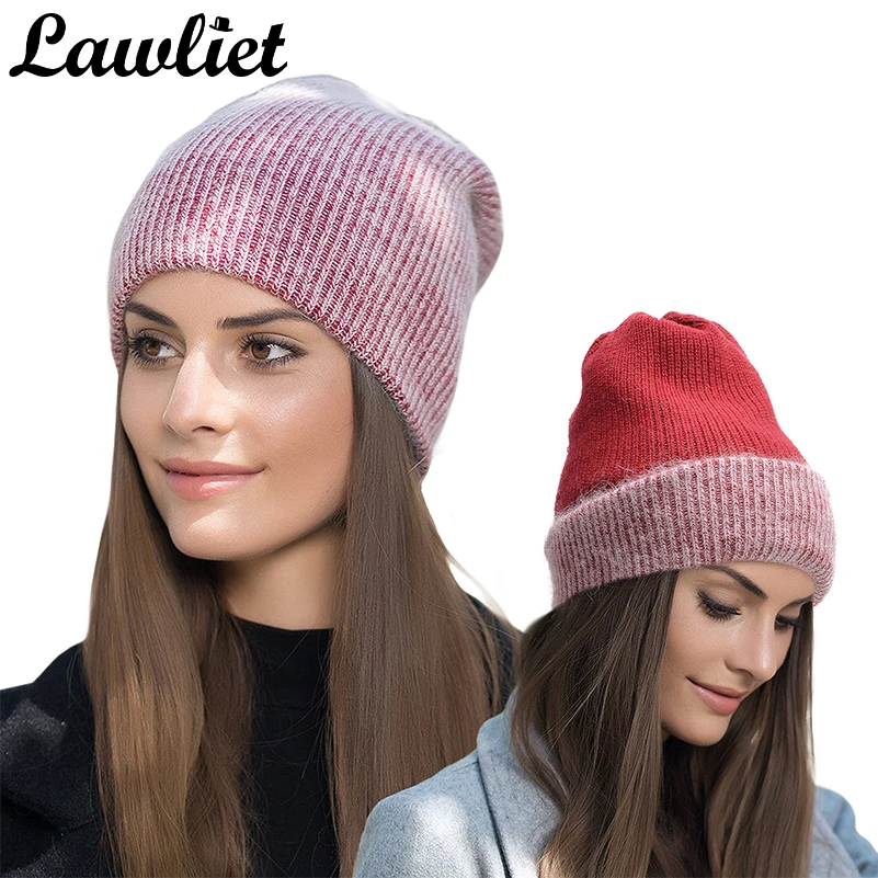 

2017 New Autumn Winter Women Hats Cashmere Knitted Wool Cap Mink Fur Beanies Hats Warm Cotton Slouchy Hats Ladies Skullies Caps