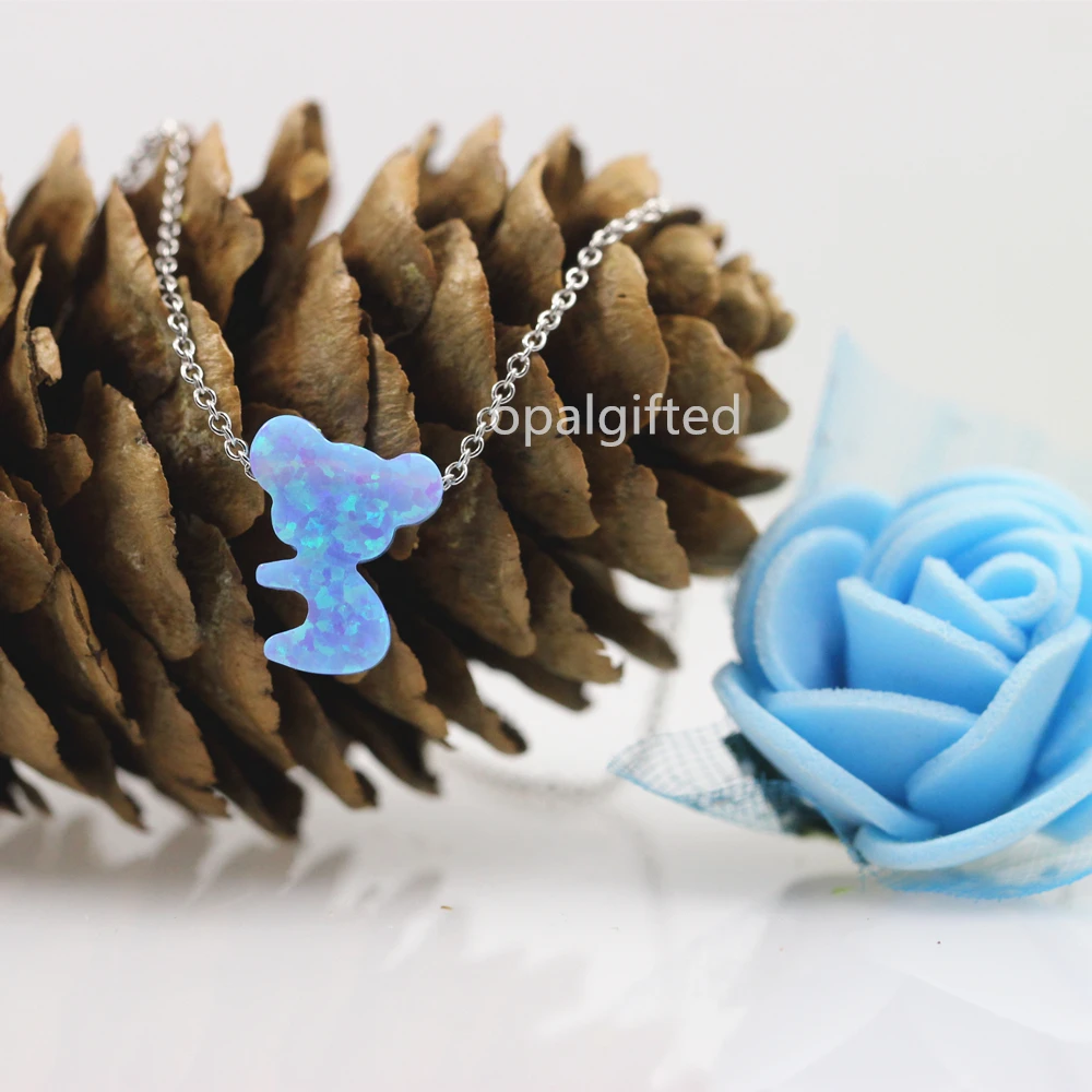

1pc Synthetic Opal Koala Necklace Cute Necklaces & Pendants O Chain 925 silver Necklace Women Fashion Necklace light blue koala
