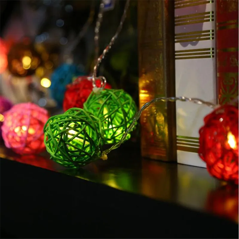 

1.5m 10Bulbs Red Green Rattan Balls LED String Lights Romantic Wedding Xmas Decor Warm White Rattan Balls String Light
