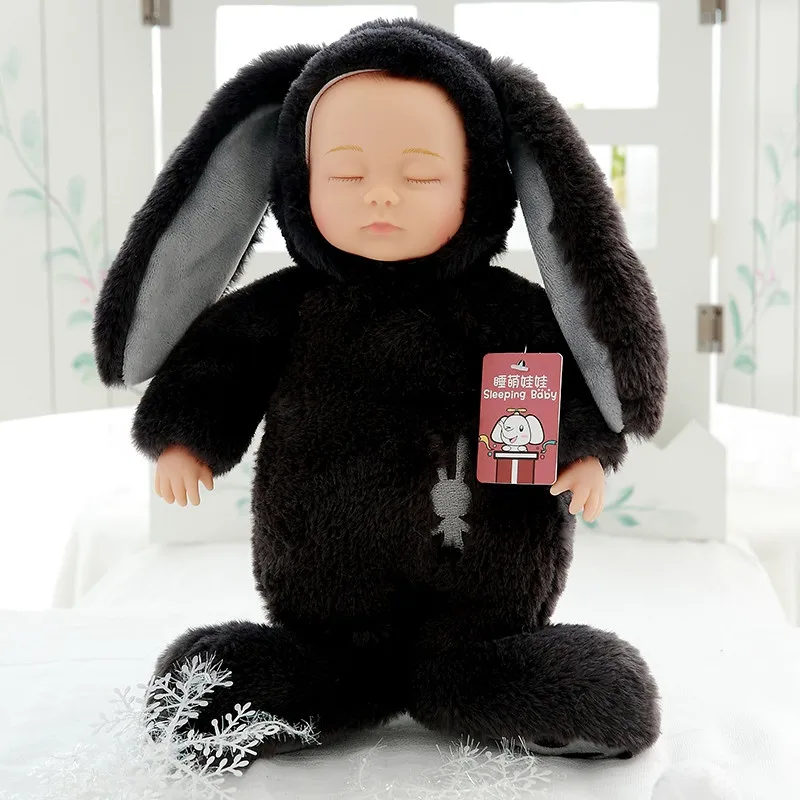 Плюшевые куклы, чучела животных Медведь Кролик Игрушка ПВХ лицо Детская кукла для сна плюшевый кролик Дети Рождественский подарок Дети Детские игрушки - Color: Black