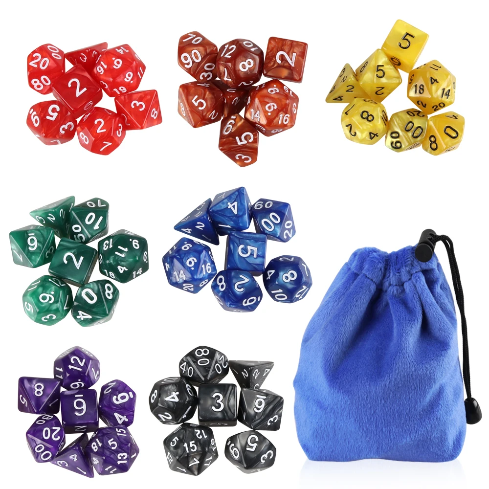 D-FantiX 49 шт. DND кубики с мешочком-7 комплектов d100 d20 d12 d10 d8 d6 и d4-D &amp D многогранные