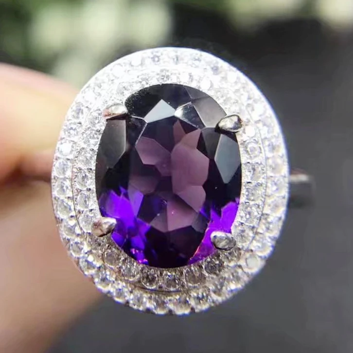 

Natural amethyst ring Free shipping Real original amethyst 925 sterling silver Fine purple crystal 2.4ct gemstone