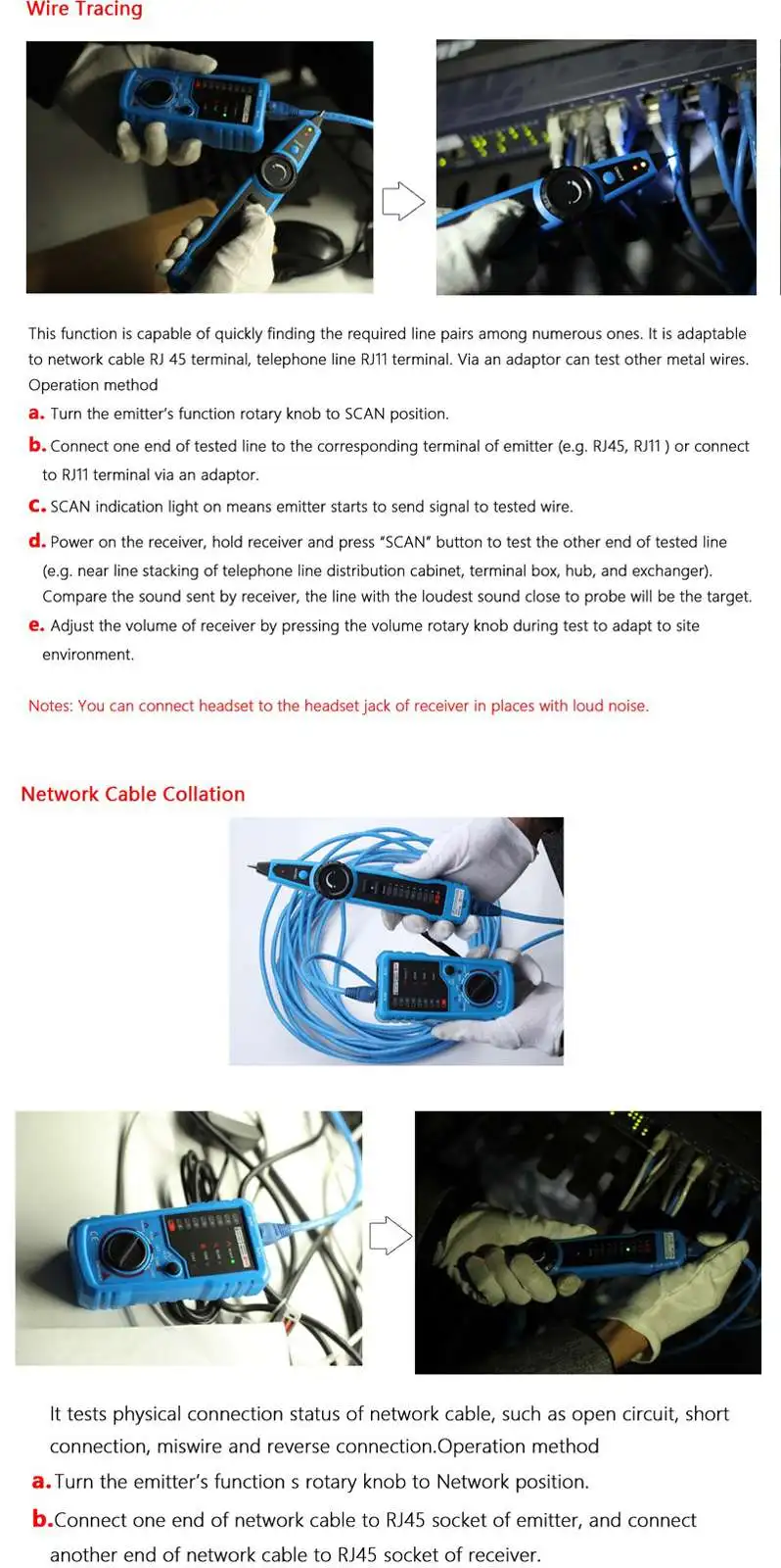 BSIDE FWT11 RJ11 RJ45 Wire Tracker Tracer Telephone Ethernet LAN Network Cable Continuity Tester Detector