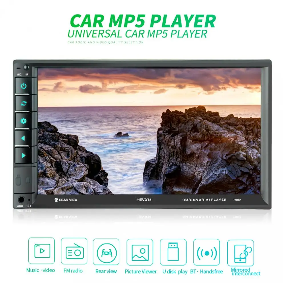 

7 Inch HD 2 DIN Bluetooth In Dash Touch Screen Car Video FM Radio Stereo Player Support Mirror Link/Aux In/Rear View Camera