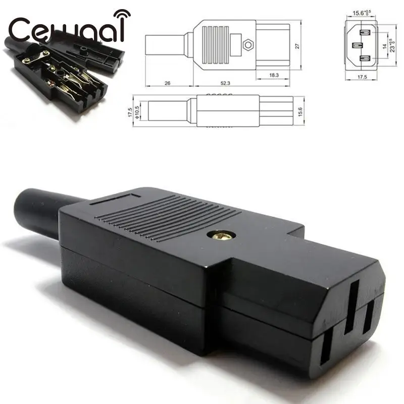 cewaal Rewireable IEC C13 Female Plug Connector 3 pin Inline Power Cable Adapter Converter Cord
