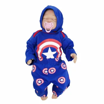

Long Sleeve Baby Body Suits Hat Suits Super Hero 3 Pieces Clothing Sets Pansuits Rompers Blue Captain America Dressing