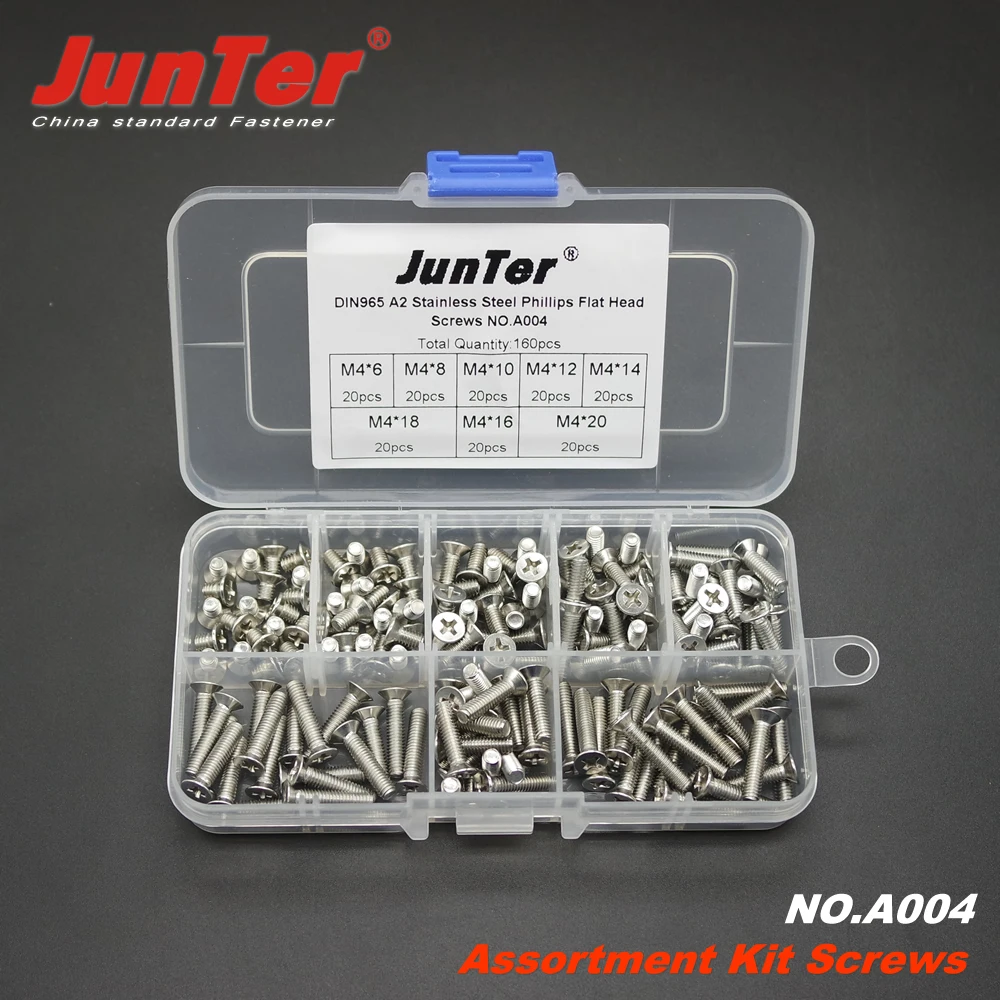 

160pcs M4 (4mm) x 6/8/10/12/14/16/18/20 A2 Stainless Steel Phillips Flat Head Machine Screws Assortment Kit NO.A004