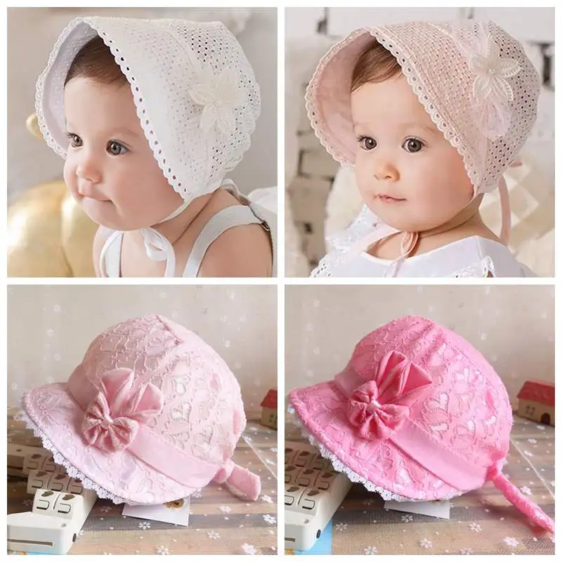 Summer Baby Cap Solid Color Hollow Baby Hat Lace Flower Princess Girls
