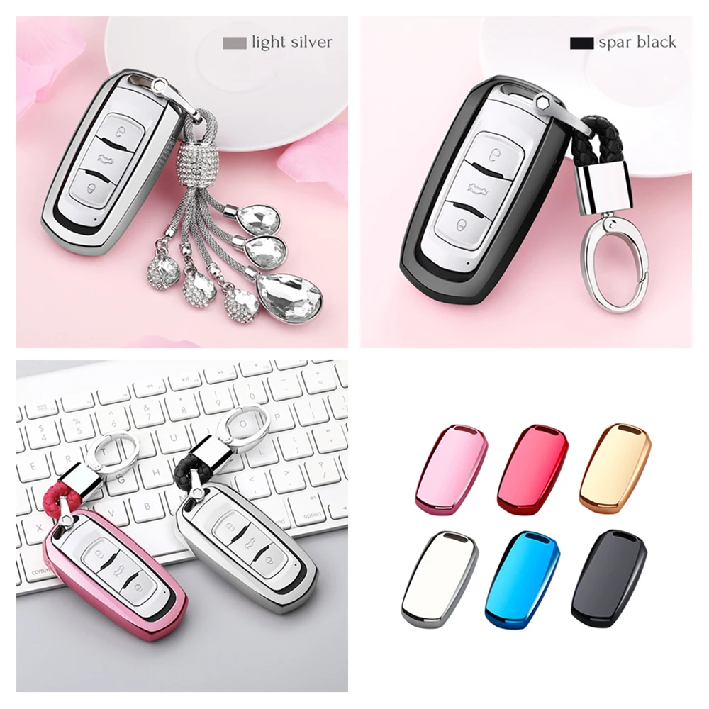 

For Geely Emgrand GS GL GC9 SUV EV Car Key Case Protective Shell Crystal Pendant Buckle Key Cover Key Chain Decoration Styling