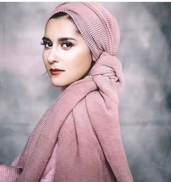 

Pleated wrinkled cotton hejah scarfs ladies fashion head scarf cover head scarf bandana scarves women 2019