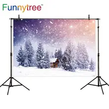 Funnytree backdrop for photo studio winter snow bokeh wood house trees Christmas photography background photobooth photocall kate blue snow photo backdrop christmas with trees bokeh light backdrops fotografia washable and seamless baby shower backdrop