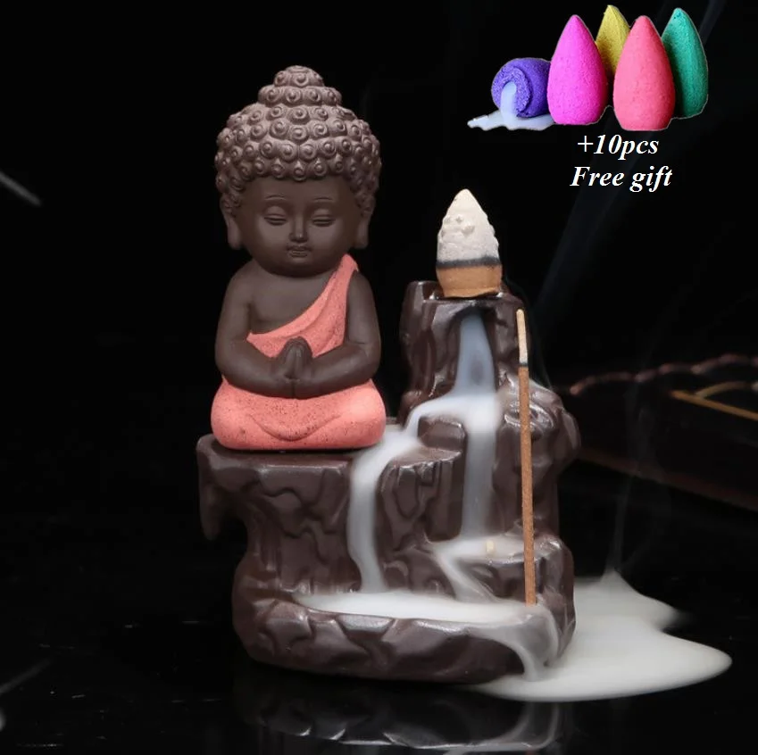 

Little Monk Buddha Smoke Backflow Incense Burner Waterfall Incense Holder Home Office Teahouse Decor