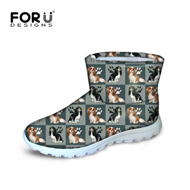 

FORUDESIGNS Winter shoes Women Cavalier King Pattern Snow Ankle Boots Women's Flats Botas Fashion Warm Sneakers Zapatos de mujer
