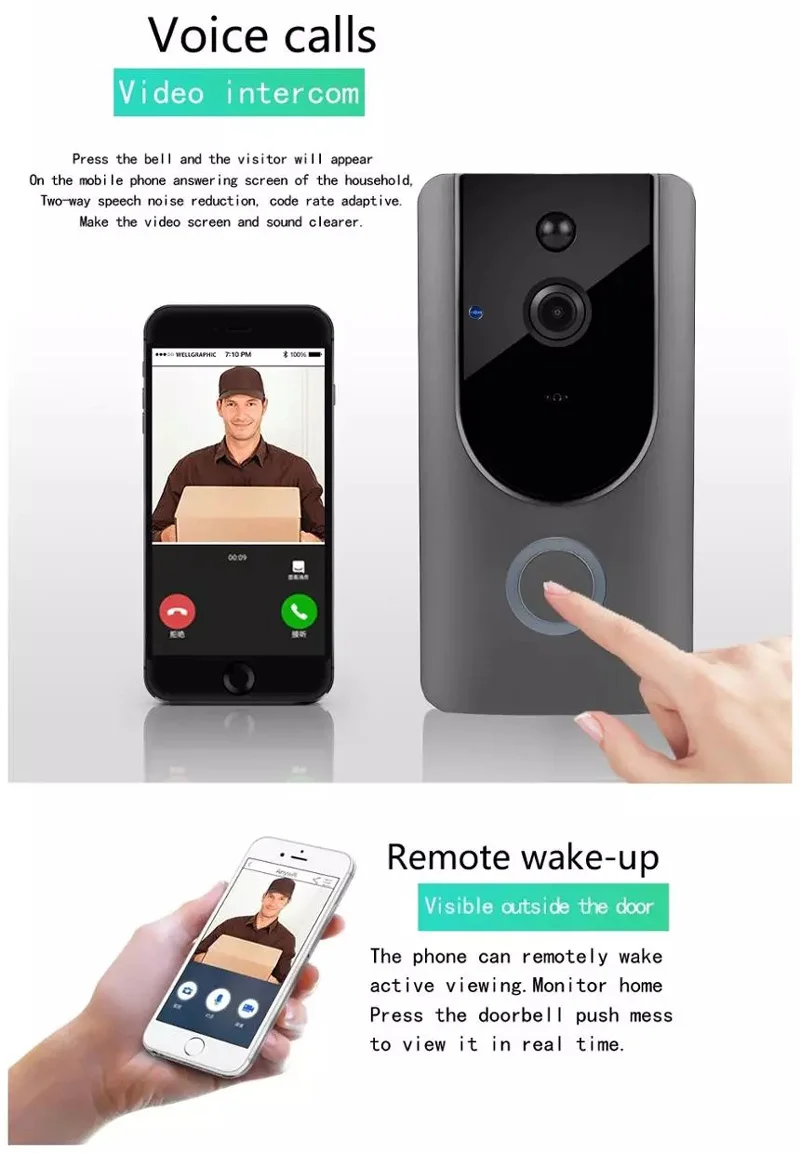 Умный дом Wi-Fi видео дверной звонок беспроводной 720 P HD Кольцо Дверной звонок Camera1.0 MP ночное видение двухстороннее аудио телефон приложение