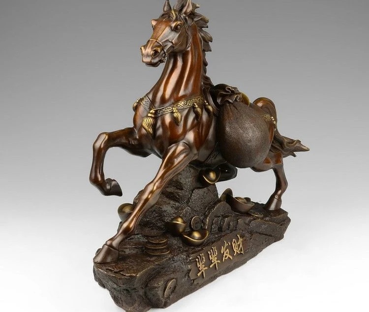 

14 China Palace Red Copper Auspicious Fengshui Yuanbao Wealth Money Horse Statue