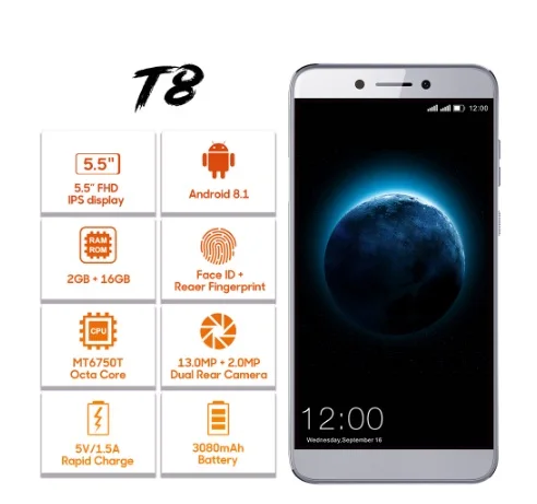 LEAGOO T8 Android 8,1 MT6750T восьмиядерный смартфон 5," FHD 16:9 экран 1920*1080 ram 2GB rom 16GB Face ID 13MP 4G мобильный телефон