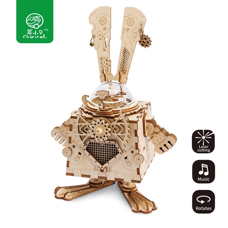

Robud Steam Punk Bunny Model with Music Box Wooden Building DIY 3D Wooden Puzzle Gift for Boys & Girls AM481 for Dropshipping