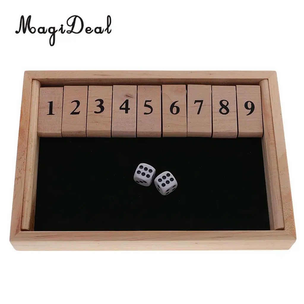 MagiDeal Wooden Number Drinking Game Board Game Shut The Box Set With Dices Bar Cafe Family Party Wine Indoor Home Entertainment