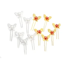 6 шт. женские палочки для волос Зажимы тип «бабочка» U дизайн свадебное для невесты подружки невесты Rhinstone Кристалл гребешок, расческа для волос