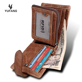 

YUFANG Wallet men genuine leather male wallets purse short male clutch bag coin pocket mens money bag quality guarantee