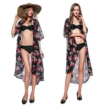 

Chiffon Women Summer Vintage Cardigan Kimono Beach Bikini Cover Up Blouse Anti-UV