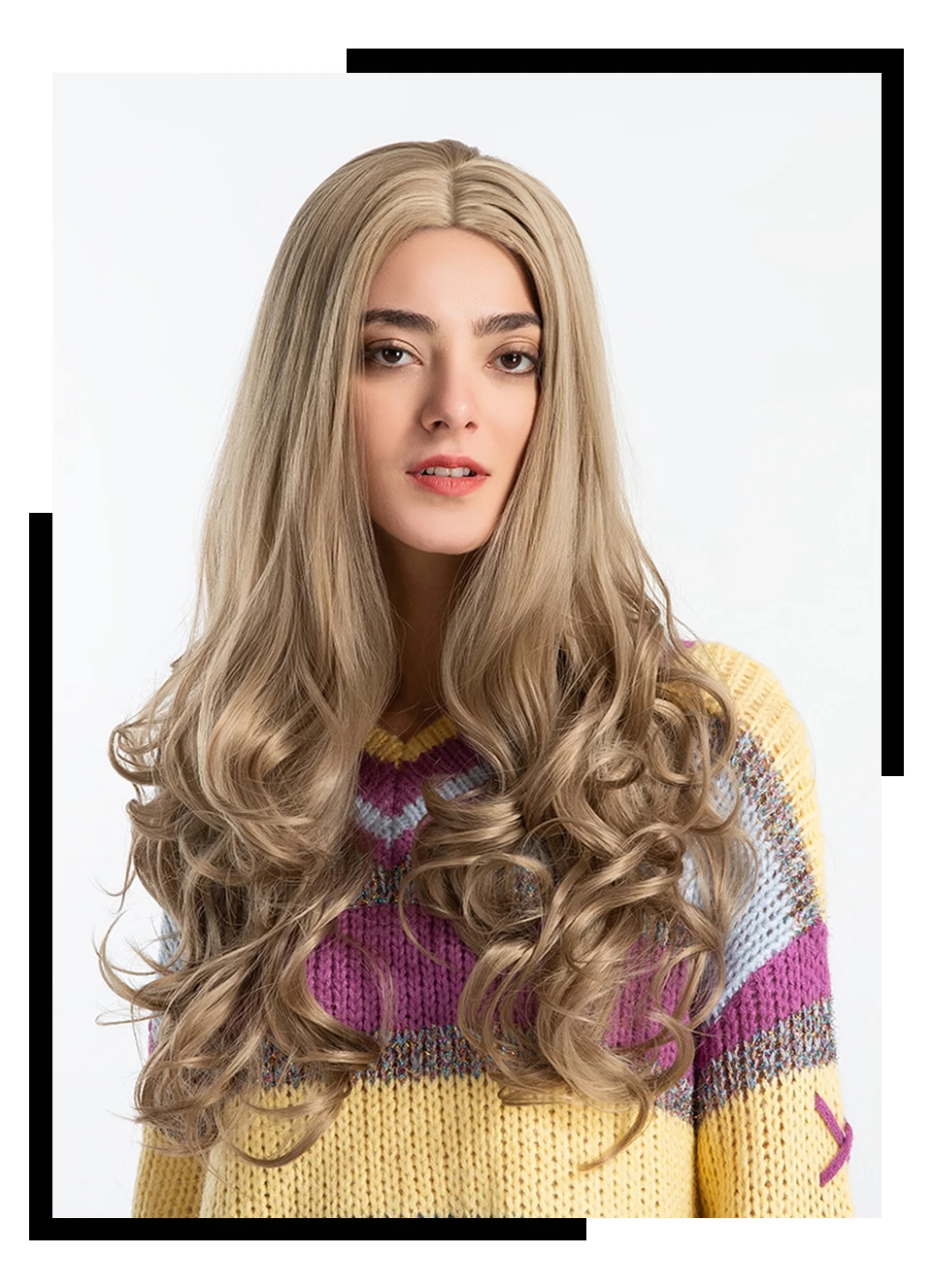 Inhair Cube 26 дюймов Для женщин парики длинные естественная волна Синтетический слоистых Стиль волос светло-коричневый с полной парики
