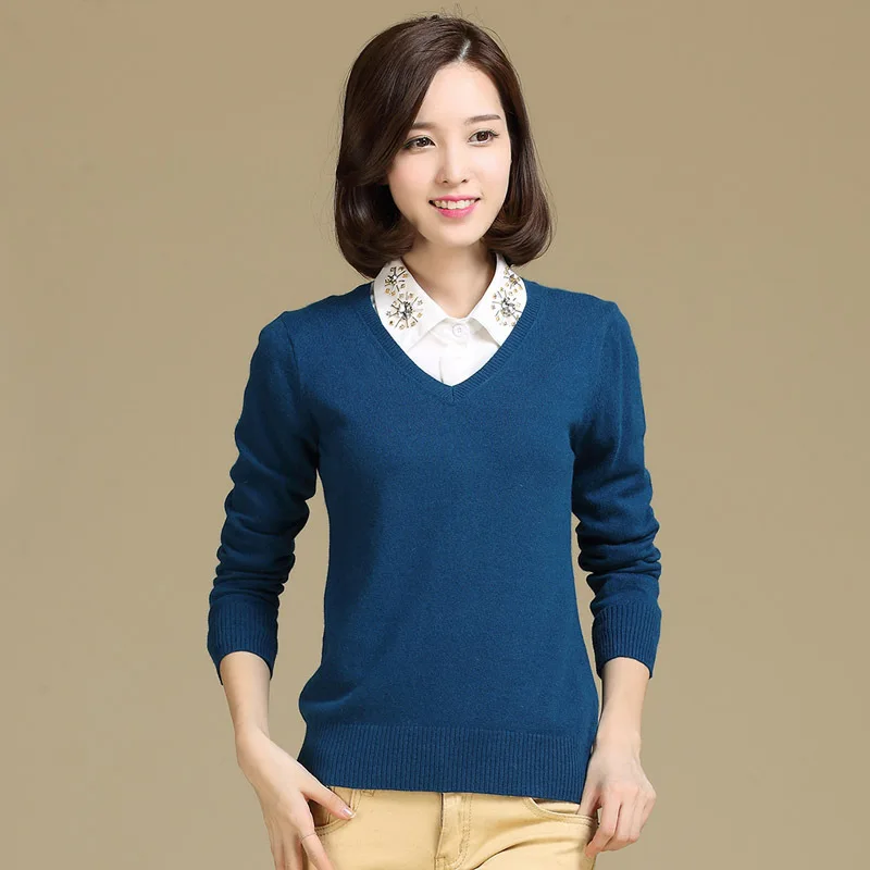 

adohon 2018 womens spring Cashmere sweaters and auntmun women knitted Pullovers High Quality Warm Female thickening Vneck Solid