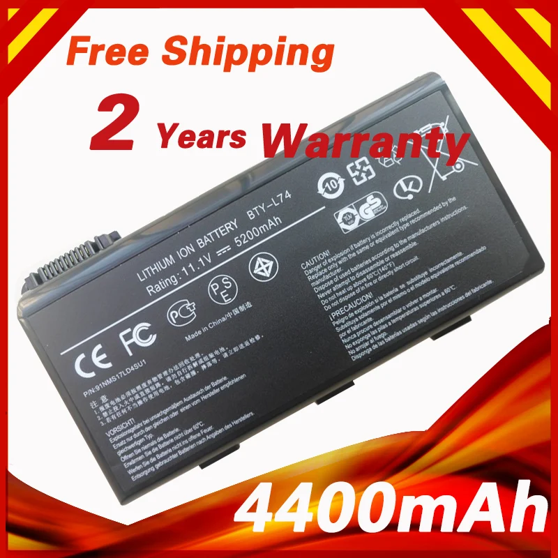 Meilleur 4400 mAh Batterie D ordinateur Portable BTY L74 Pour MSI BTY L75 MS 1682 A5000 A6000 A6200 A6203 A7005 A7200 CR500X CR600 CR610 GE700 CR700X