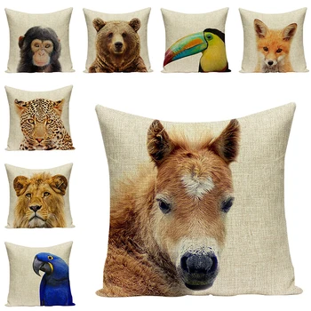 

Cute Animals Printed Pillow Cases Decorative Cushions For Sofa Cotton Linen Art Pillow For Chair Accessories Cushions Home Decor