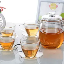 1х Термостойкое прозрачное стекло ручной работы чайный набор-610 мл чайный горшок+ 4x наборов 140 мл кофейные чайные чашки и блюдца