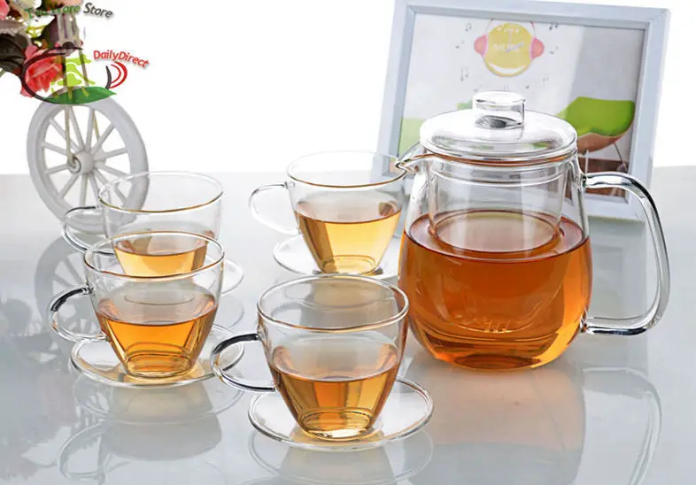 1x Heat Resistant Handmade Clear Glass Tea Set 18.6fl.oz 550ml Teapot