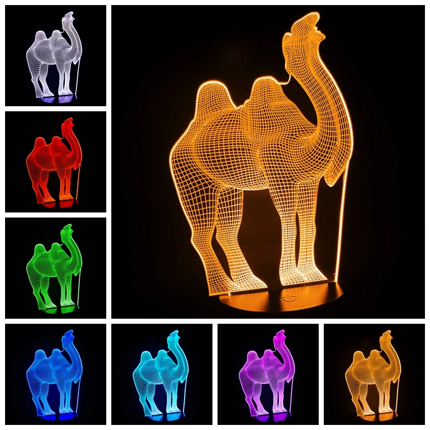 

New 2018 Cartoon Camel 3D Illusion LED Night Light 7 Colors Lampara Multicolo Table Lamp Christmas For Kids Bedroom Holiday Gift