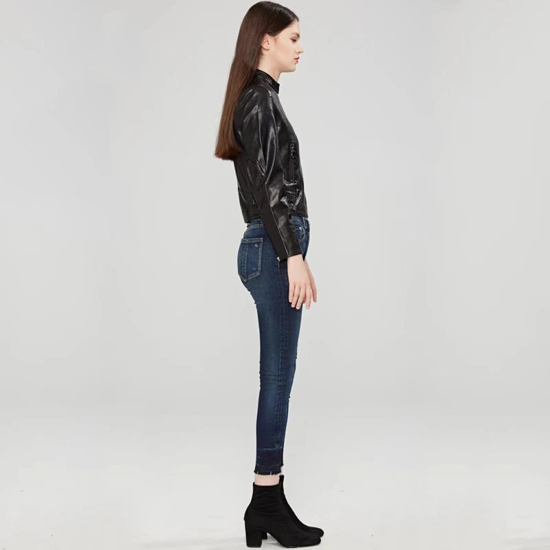 Женская мотоциклетная куртка TMODA273 черная из искусственной кожи на молнии