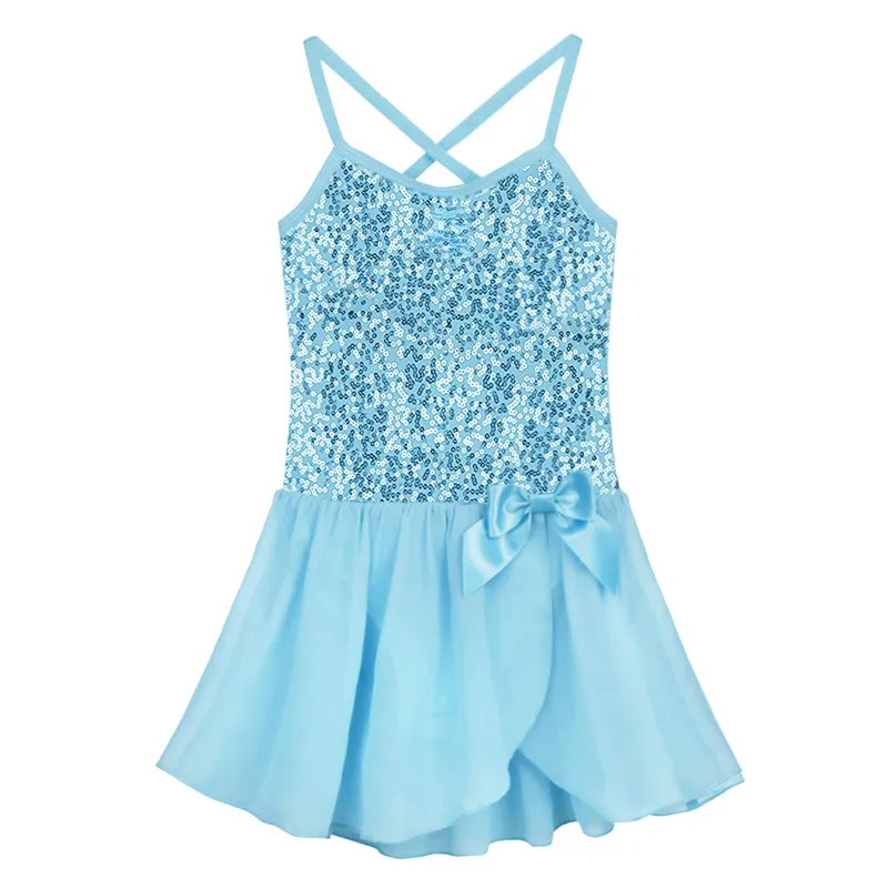 TiaoBug/детское балетное платье-пачка с блестками и тюлевым бантом платье для гимнастики для девочек детская одежда для детей, Костюм Балерины - Цвет: Blue